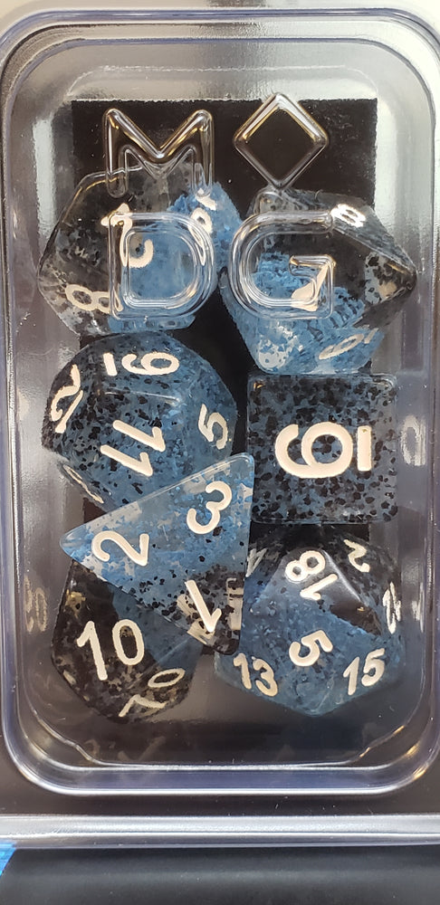 Dice Set Blue and Black Particel Dice -16mm Resin 629