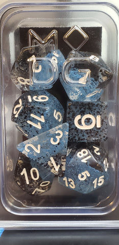 Dice Set Blue and Black Particel Dice -16mm Resin 629