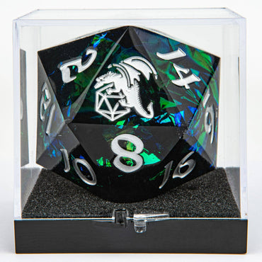 Hymgho Sharp Edged Resin 55mm D20 - Black w/ Silver Ink