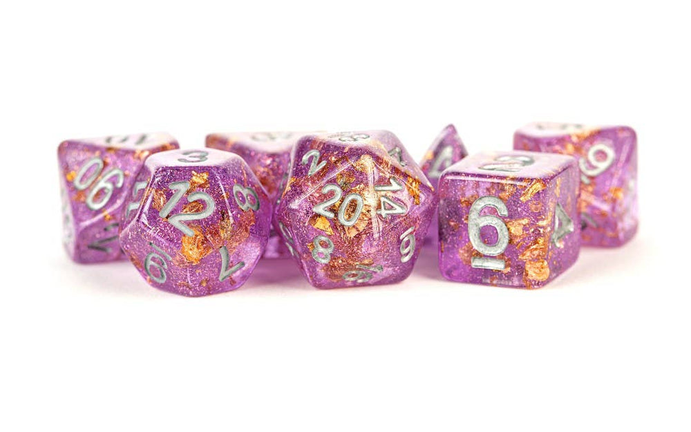 Dice Set - Purple with Gold Foil - 16mm Resin Polyhedral (621)