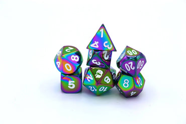 BRH041 Prism Rainbow with White Numbering Basic Dragon Solid Metal Dice