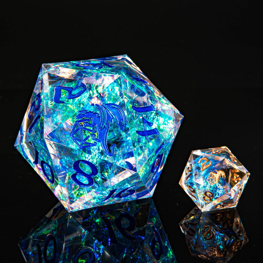 Hymgho Sharp Edged Resin 55mm D20 - Opal w/ Blue Ink