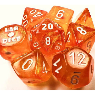 Chessex 7-Set Tube Lab Dice Borealis: Blood Orang/White Luminary