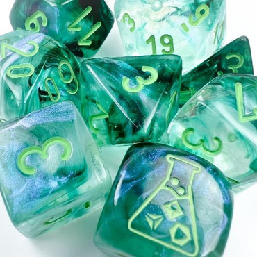 Chessex 7-Set Tube Lab Dice Borealis: Kelp w/Light Green