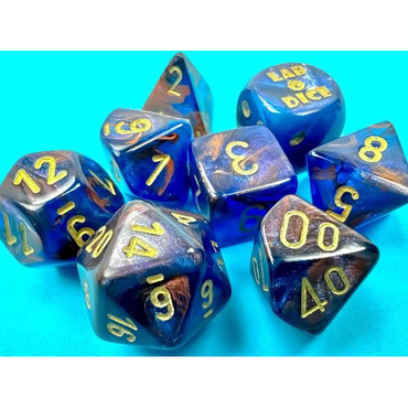 Chessex 7-Set Tube Lab Dice Lustrous - Azurite w/Gold