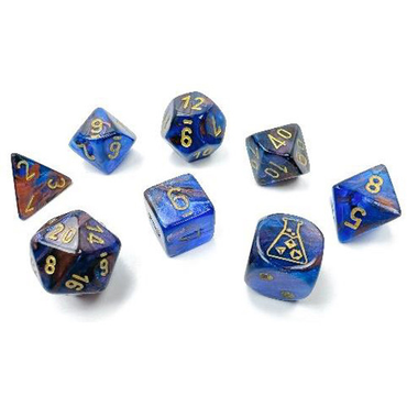 Chessex 7-Set Tube Lab Dice Lustrous - Azurite w/Gold