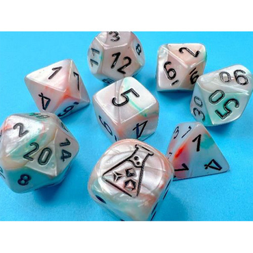 Chessex 7-Set Tube Lab Dice Lustrous Luminary - Sea Shell w/Black