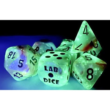 Chessex 7-Set Tube Lab Dice Lustrous Luminary - Sea Shell w/Black